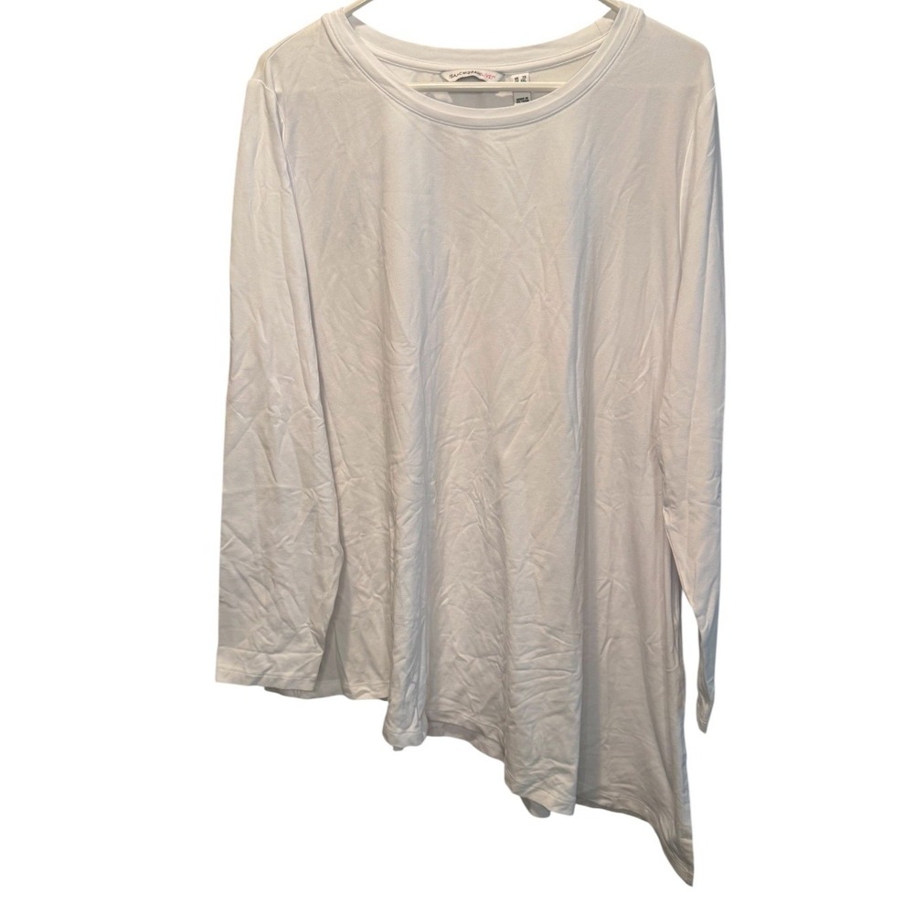 Isaac Mizrahi Live! Womens White Top Asymmetric Hem Long Sleeve 2X NEW Capsule